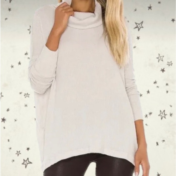 Free People Sweaters - NWOT Free People Cream Ribbed Cowl Neck Oversized Open Back Sweater: Size S